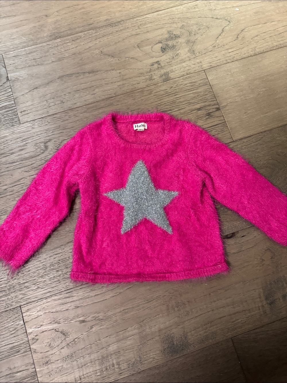 Hatley Hot Pink Fuzzy Sweater with Silver Star